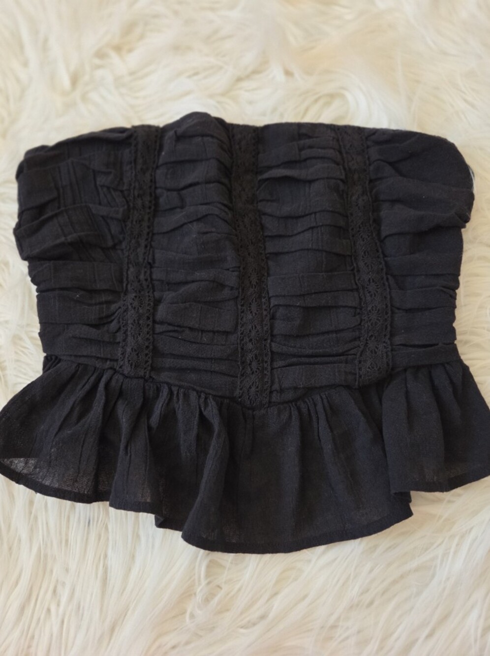Free People Fun In The Sun Black Strapless Ruffle Peplum Top